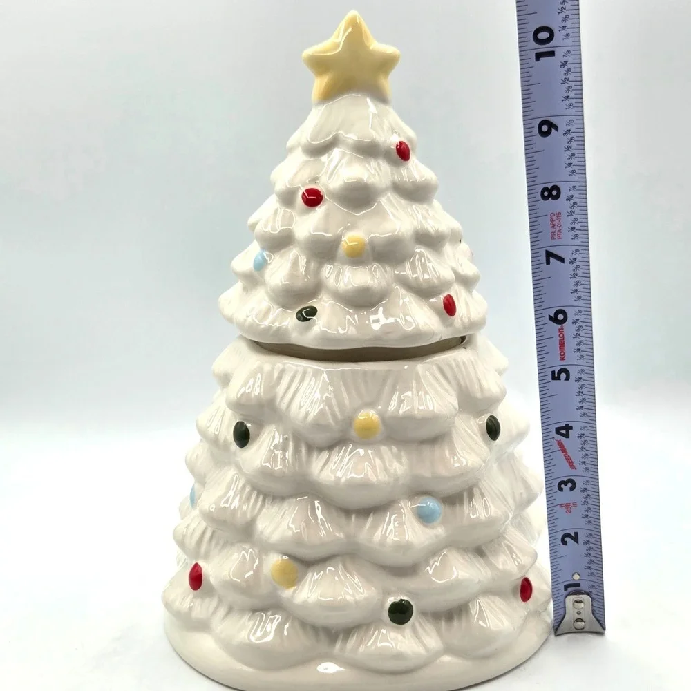 WINTER WONDER LANE WHITE CERAMIC CHRISTMAS TREE‎ COOKIE JAR